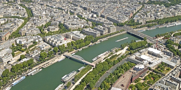 Paris panoramic view with the Seine river, France.